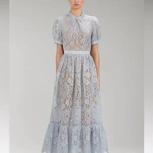 Self Portrait NWT Blue Guipure Lace Midi Dress size US 4